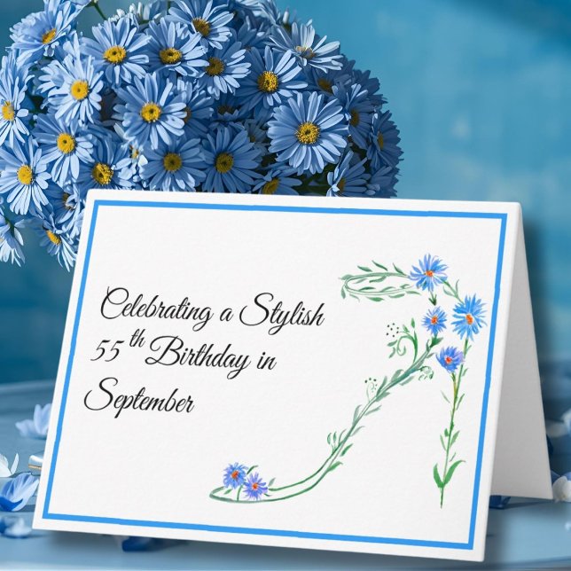 Carte Joyeux 55e anniversaire Fleurs d'Aster Bleu (Créateur téléchargé)