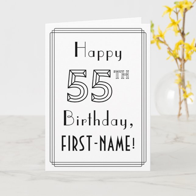 Carte Joyeux 55e anniversaire, style Art déco avec nom p (Fleur jaune)