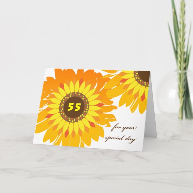 Carte Joyeux 55e anniversaire, Sunflower Floral Design (Devant)