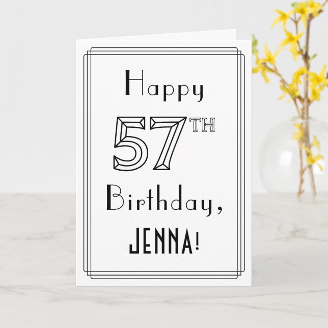 Carte Joyeux 57e anniversaire, style Art déco avec nom p (Fleur jaune)