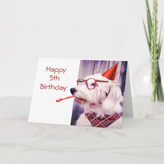 Carte Joyeux 5 Anniversaire Fun Dog Pet Blank Inside Car (Devant)