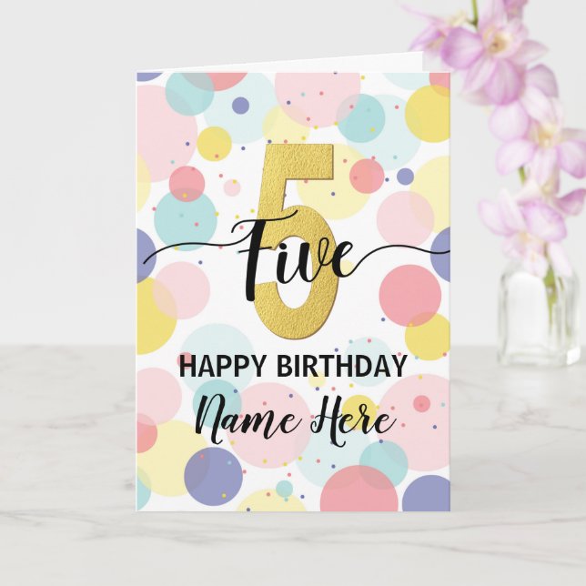 Carte Joyeux 5 Anniversaire Pastel Rainbow Gold Girl (Orchidée)
