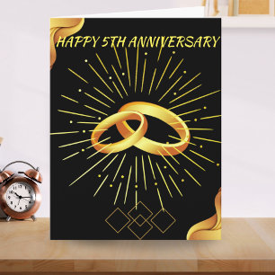 Carte Joyeux 5e anniversaire Mariage Black Hot Gold Boho