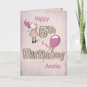 Carte Joyeux 5e anniversaire pois et ballons
