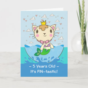 Carte Joyeux 5e anniversaire pour Fille, Purrmaid, Merki