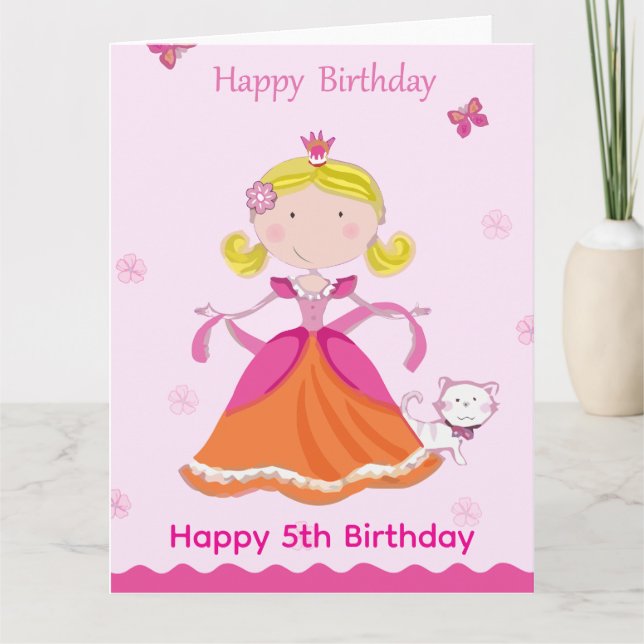 Carte Joyeux 5e anniversaire Princesse (Devant)