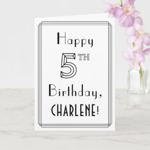 Carte Joyeux 5e anniversaire, style Art déco avec/ Nom p