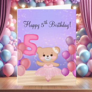 Carte Joyeux 5e anniversaire Teddy Ballerina à l'ours su