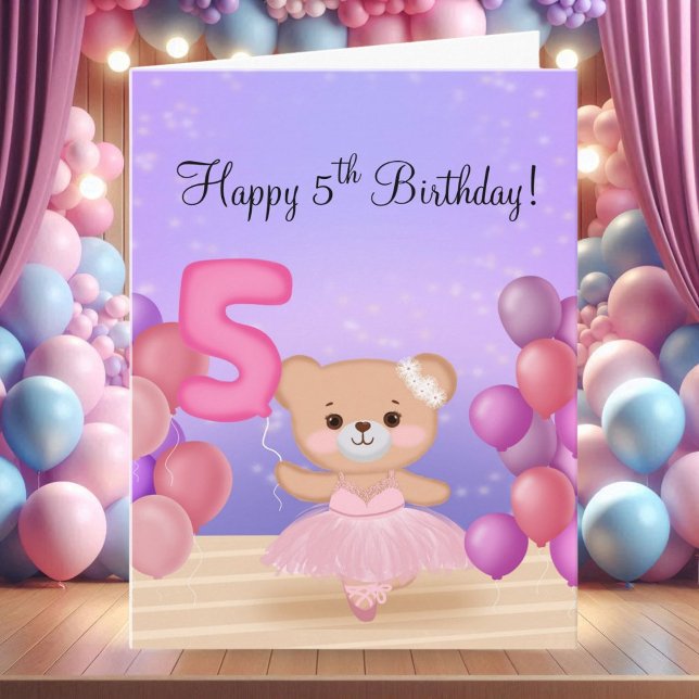 Carte Joyeux 5e anniversaire Teddy Ballerina à l'ours su (Créateur téléchargé)