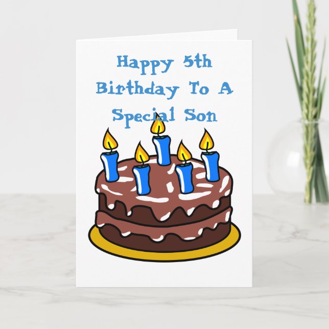 Carte Joyeux 5ème Anniversaire à un Fils Spécial Gâteau  (Devant)
