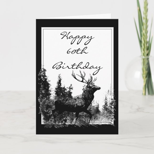 Carte Joyeux 60e anniversaire Custom Vintage Stag, Cerf (Devant)