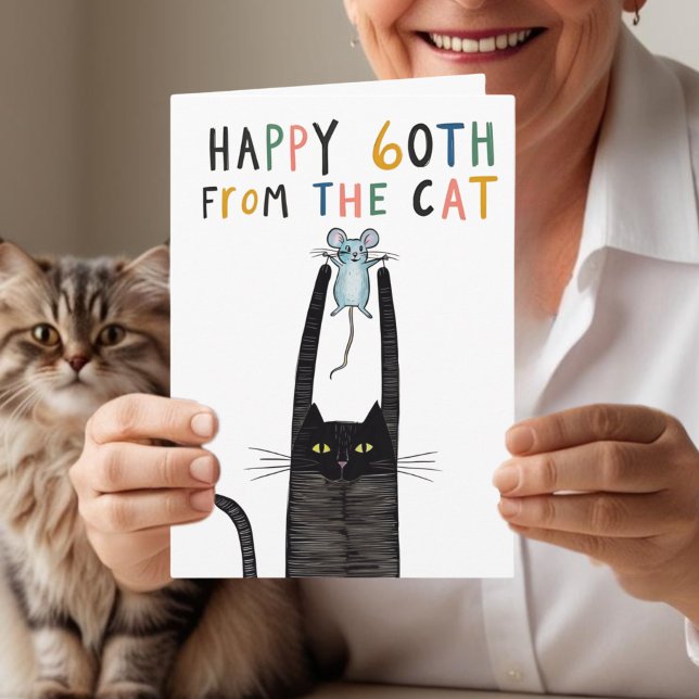 Carte Joyeux 60e anniversaire du chat amusant & curieux (Créateur téléchargé)