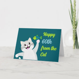 Carte Joyeux 60e anniversaire du chat amusant & curieux