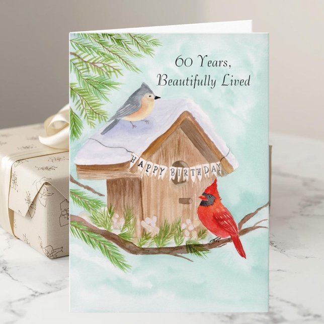 Carte Joyeux 60e anniversaire oiseaux à la maison pour o (Créateur téléchargé)