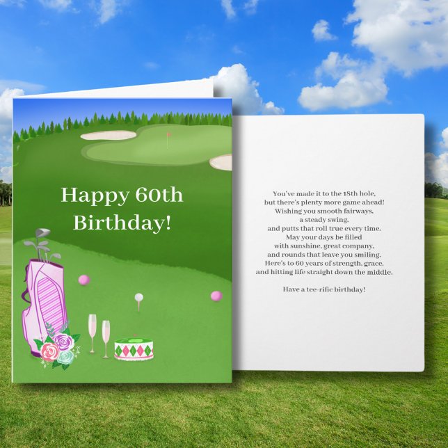 Carte Joyeux 60e Anniversaire Sac de Golf Rose Sur Parco (Créateur téléchargé)