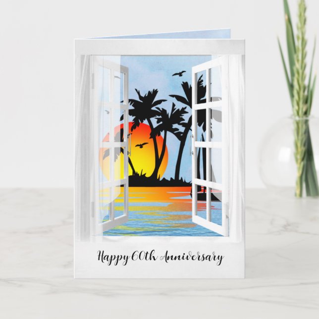 Carte Joyeux 60e anniversaire Tropical fenêtre (Devant)