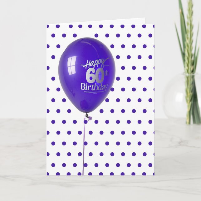 Carte Joyeux 60e anniversaire violet ballons et points (Devant)