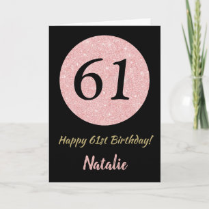 Carte Joyeux 61e anniversaire Noir et Rose Or rose