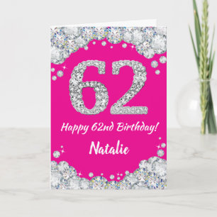 Carte Joyeux 62e Anniversaire Paillettes Rose Chaud et A