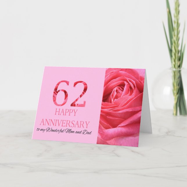 Carte Joyeux 62e anniversaire roses pour maman et papa (Devant)