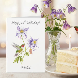 Carte Joyeux 65e anniversaire Columbine avec Hummingbird