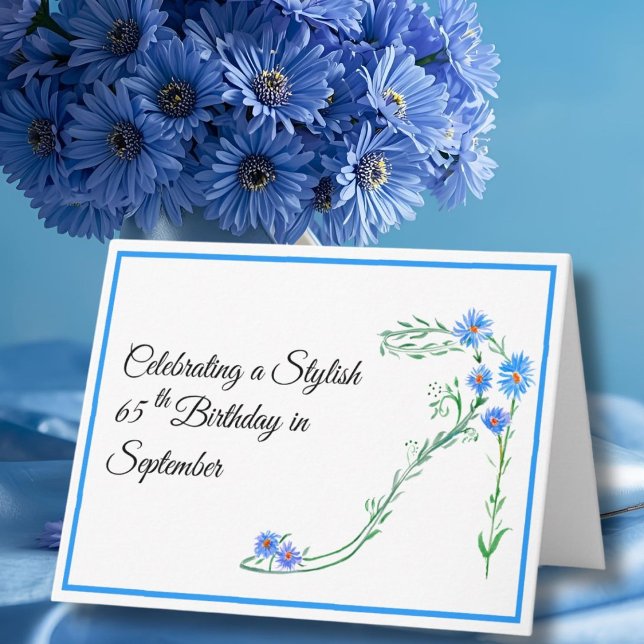 Carte Joyeux 65e anniversaire Fleurs d'aster bleu (Créateur téléchargé)