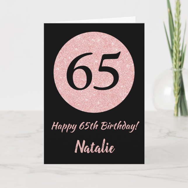 Carte Joyeux 65e anniversaire Noir et Rose Or rose (Devant)