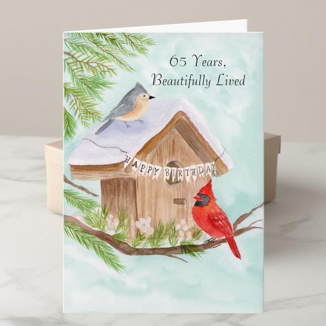 Carte Joyeux 65e anniversaire oiseaux à la maison pour o (Créateur téléchargé)
