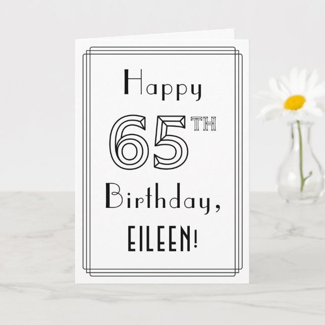 Carte Joyeux 65e anniversaire, style Art déco avec nom p (Petite plante)