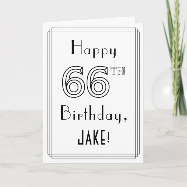 Carte Joyeux 66ème anniversaire, style Art déco avec nom (Devant)