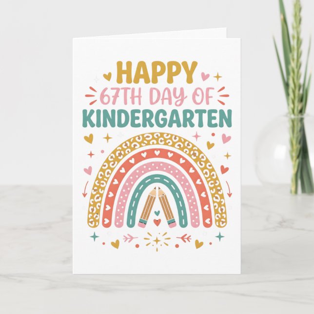 Carte Joyeux 67e jour d'école maternelle enseignante Arc (Devant)