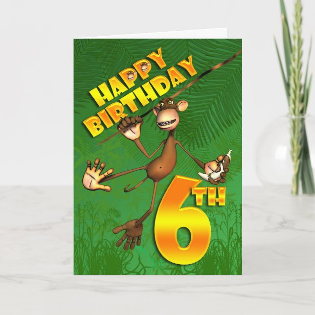 Carte Joyeux 6 Anniversaire singe Banana (Devant)