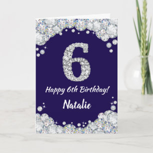Carte Joyeux 6e anniversaire Marine Bleu et Parties scin