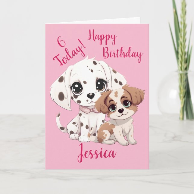 Carte Joyeux 6e anniversaire mignon Chien Chien Chien Ro (Devant)