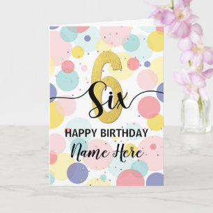Carte Joyeux 6e anniversaire Pastel Rainbow Gold Girl