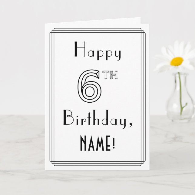 Carte Joyeux 6e anniversaire, style Art déco avec/ Nom p (Petite plante)