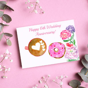Carte Joyeux 6ème anniversaire de mariage Latte Et Donut