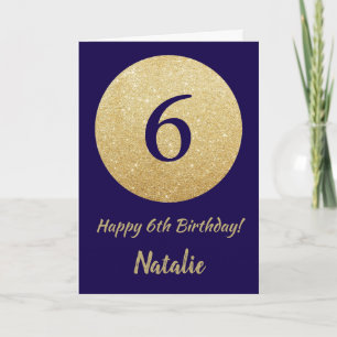 Carte Joyeux 6ème Anniversaire Navy Blue et Or Paillette