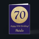 Carte Joyeux 70e anniversaire de la Navy Blue et Gold Gl<br><div class="desc">Happy 70th Birthday Navy Blue and Gold Glitter Card with personalized name For further customization,  please click the "Customize it" button and use our design tool to modify this template.</div>