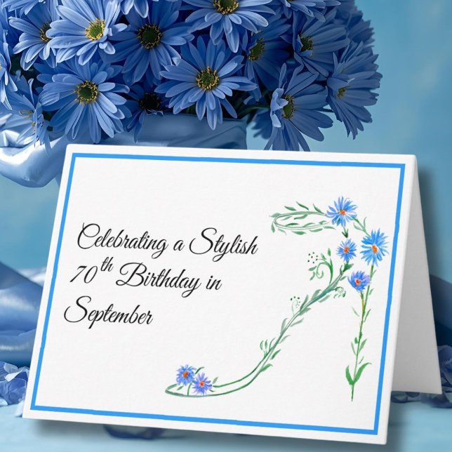 Carte Joyeux 70e anniversaire de septembre Fleurs Blue A (Créateur téléchargé)
