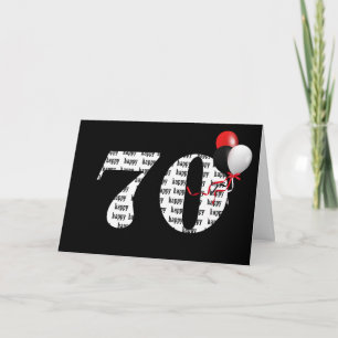 Carte Joyeux 70e anniversaire en noir avec ballons