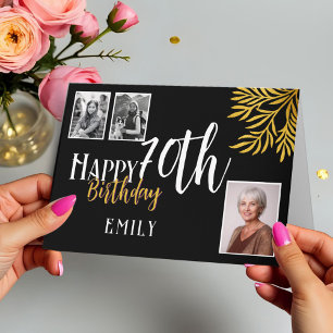 Carte Joyeux 70e Anniversaire Feuillage Doré 3 Photo