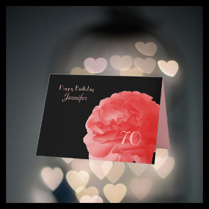 Carte Joyeux 70e anniversaire Nom, Coral Rose Rose Greet