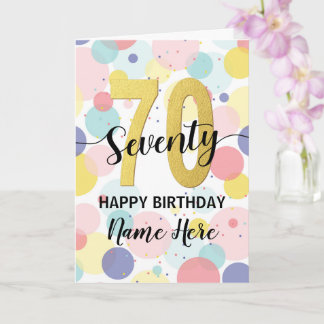 Carte Joyeux 70e anniversaire Pastel Rainbow Gold Woman