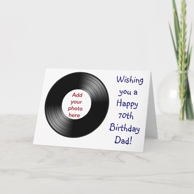 Carte Joyeux 70e anniversaire pour papa avec disque viny (Devant)