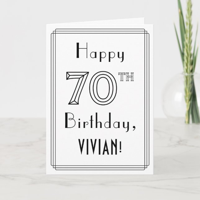 Carte Joyeux 70e anniversaire, style Art déco avec nom p (Devant)