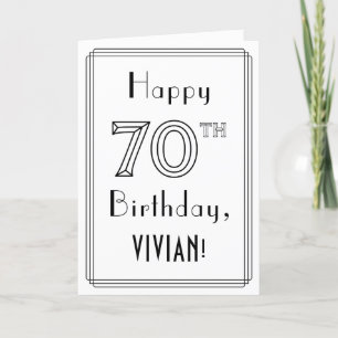 Carte Joyeux 70e anniversaire, style Art déco avec nom p