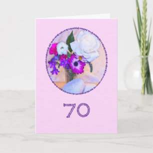 Carte Joyeux 70ème anniversaire avec un tableau de fleur