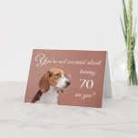 Carte Joyeux 70ème anniversaire, beagle inquiet<br><div class="desc">Une carte d'anniversaire humoristique avec un mignon beagle portant des lunettes,  qui ne s'inquiète pas du tout de la personne qui vieillit. Après tout,  dans les années de chien,  ils auraient 7 ans ! Conçu par Rycky Creations; photo de laboratoire avec l'aimable autorisation de PhotoRack.</div>