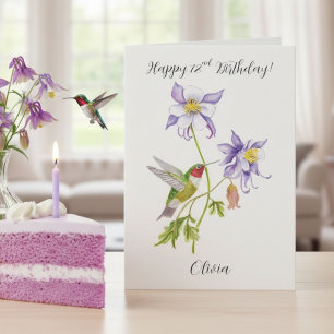 Carte Joyeux 72e anniversaire Columbine avec Hummingbird